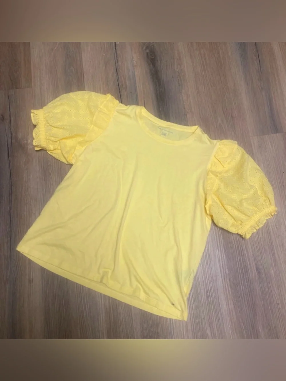 Womens Tommy Hilfiger Yellow Puff Sleeve Top - Casual Cute Tee XL NWOT - Picture 1 of 7